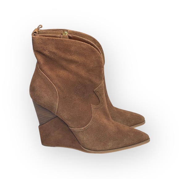 new Jessica Simpson 𖤐 Hilrie Wedge Heel Western Booties 𖤐 Brown Suede 𖤐 10M - Picture 3 of 16